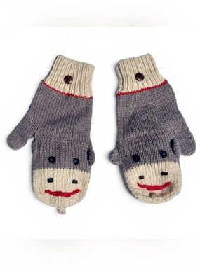 Artesania 100% Alpaca Wool Sock Monkey Mittens Fingerless Gloves Bolivia Knit